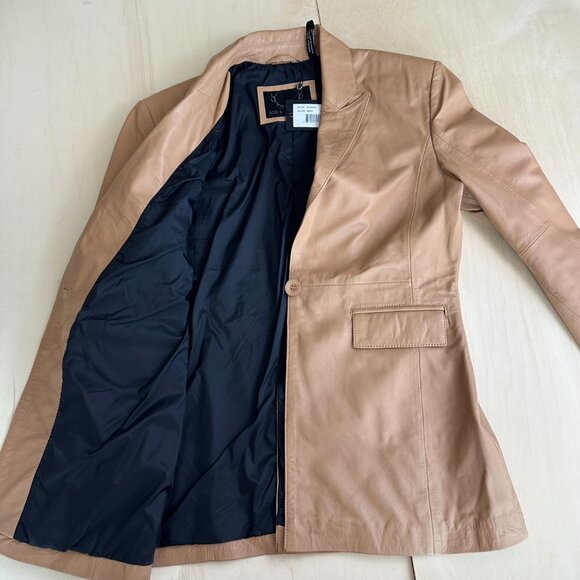 NWT Bod & Chritensen AURIANA Single Breasted Leather Blazer L Sand - Picture 13 of 15